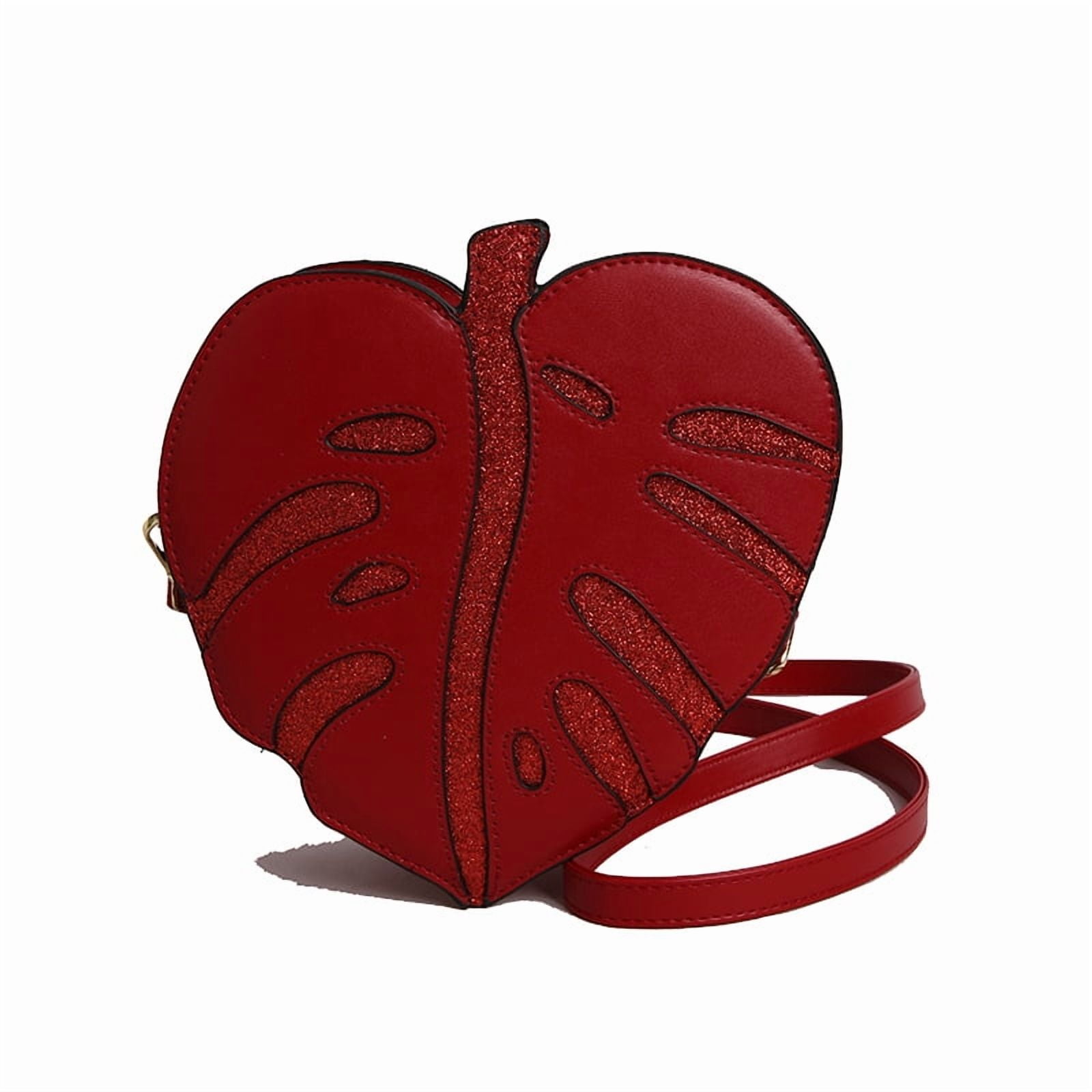 Baguery Monstera Leaf Crossbody Bag - PU Leather Japanese Cartoon Plant Clutch Purse, Adjustable Strap (Red/Green/Light Green)​