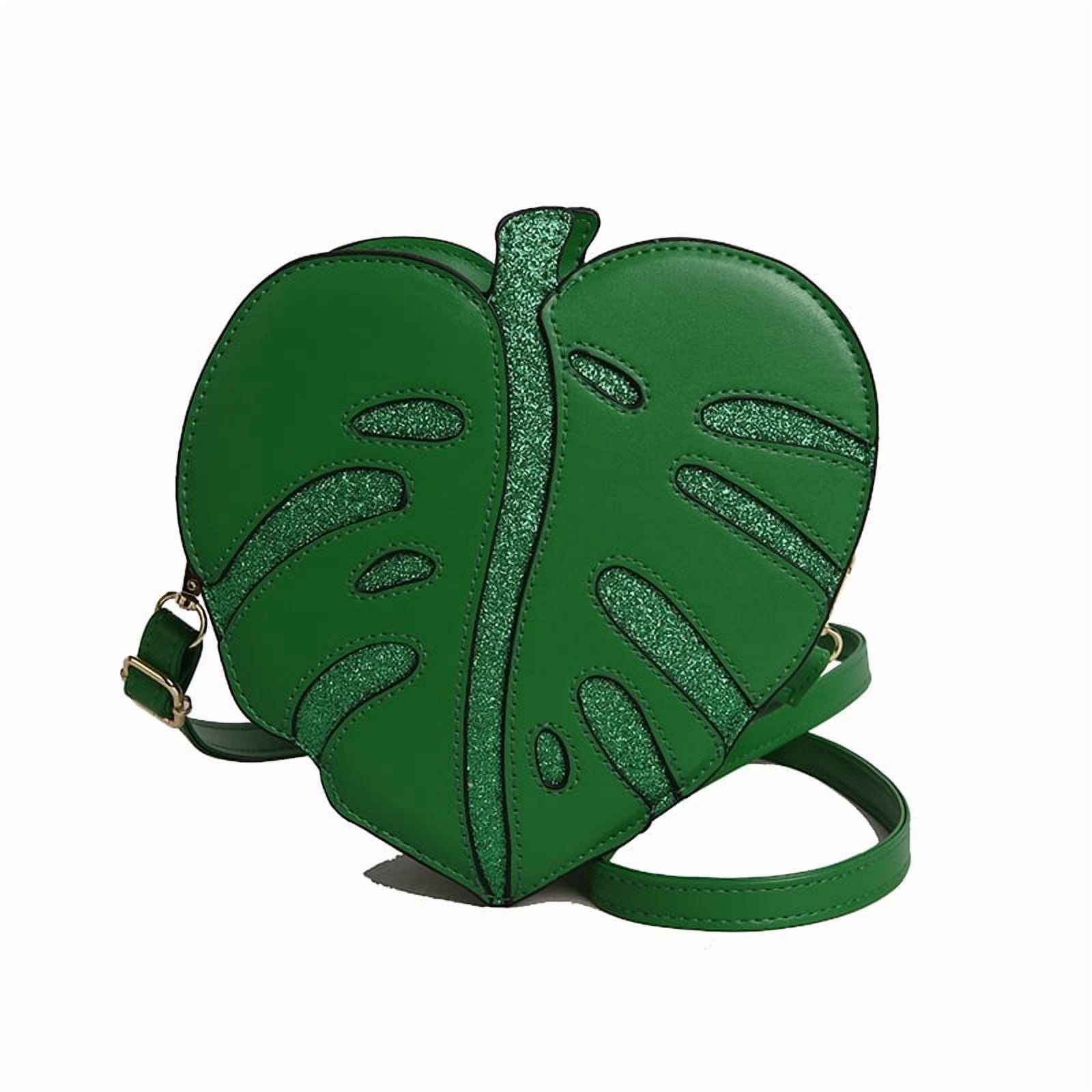 Baguery Monstera Leaf Crossbody Bag - PU Leather Japanese Cartoon Plant Clutch Purse, Adjustable Strap (Red/Green/Light Green)​