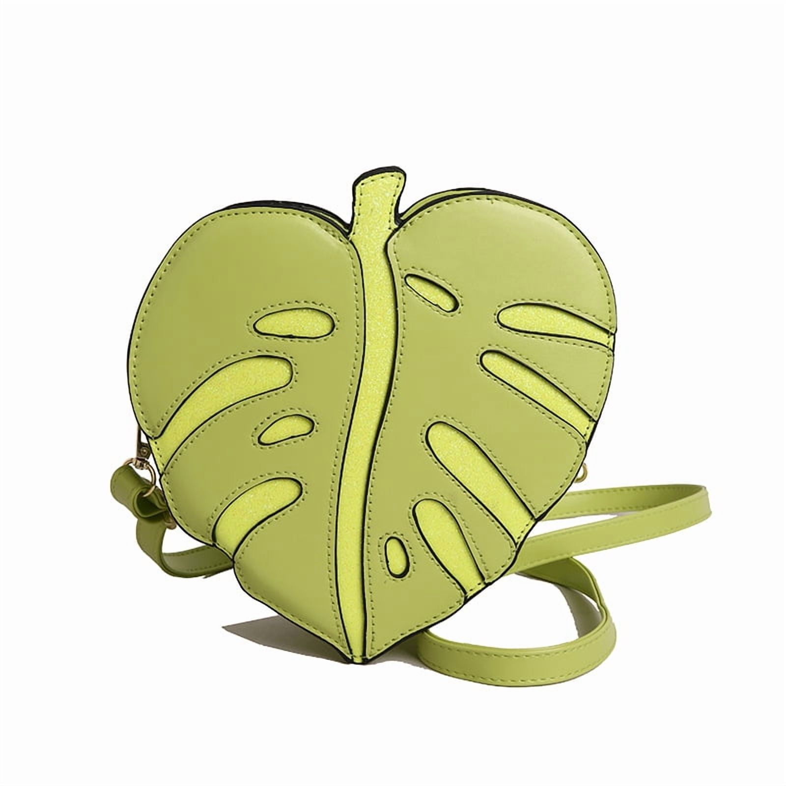 Baguery Monstera Leaf Crossbody Bag - PU Leather Japanese Cartoon Plant Clutch Purse, Adjustable Strap (Red/Green/Light Green)​