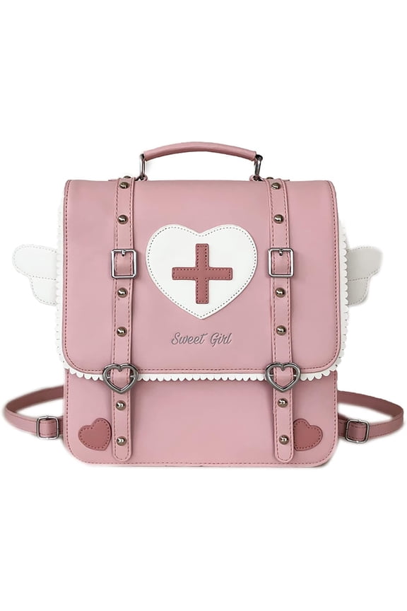 PU Leather Angel Wings Backpack - Cute Kawaii JK Style Handbag, Adjustable Multi-Way Shoulder Bag