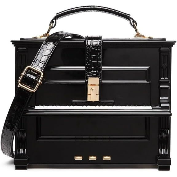 Baguery Piano Shaped Purse - Women's Box Style Evening Clutch, Acrylic + Polyester Lining, Adjustable Crossbody Strap