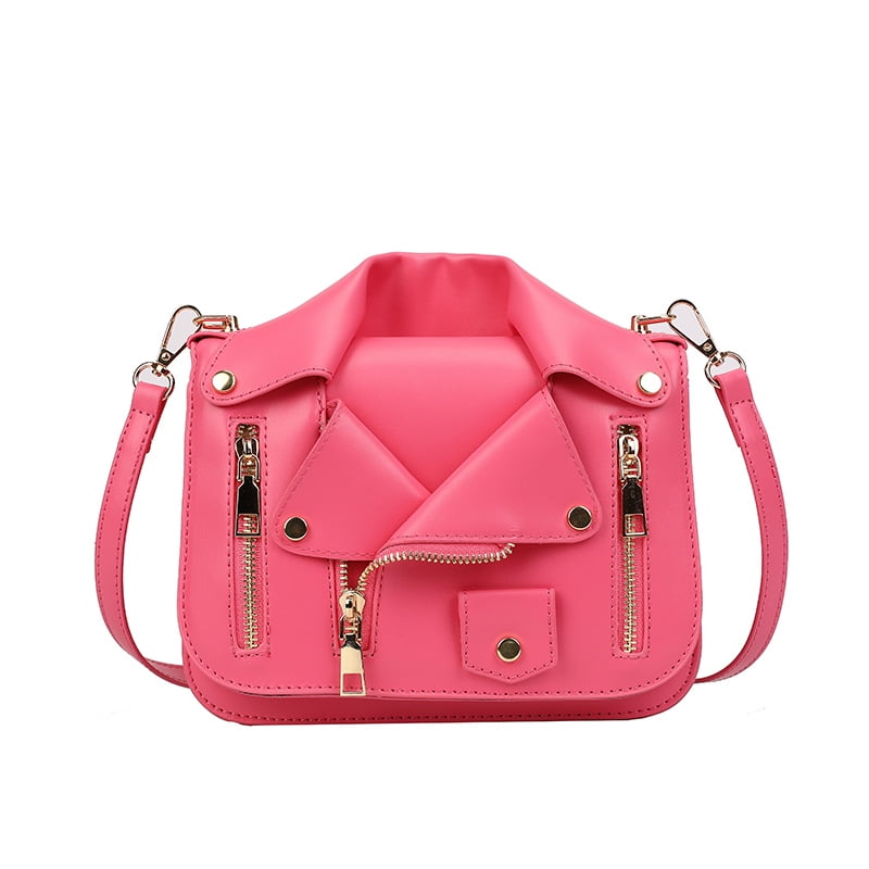 Baguery Punk Motorcycle Jacket Crossbody Bag - PU Leather Rivet Chain Shoulder Handbag for Women & Girls (8.25×6.28in)