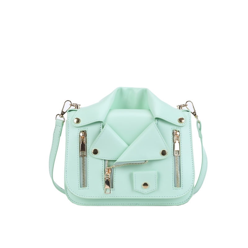Baguery Punk Motorcycle Jacket Crossbody Bag - PU Leather Rivet Chain Shoulder Handbag for Women & Girls (8.25×6.28in)