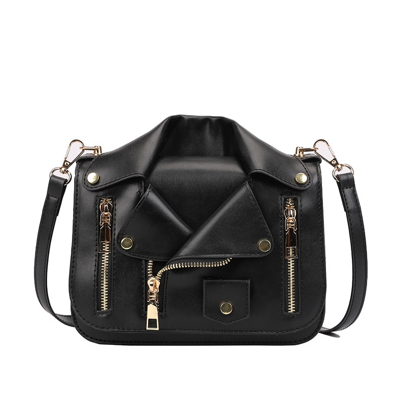 Baguery Punk Motorcycle Jacket Crossbody Bag - PU Leather Rivet Chain Shoulder Handbag for Women & Girls (8.25×6.28in)