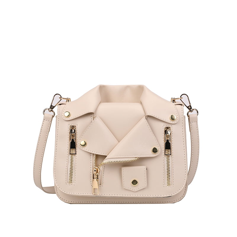 Baguery Punk Motorcycle Jacket Crossbody Bag - PU Leather Rivet Chain Shoulder Handbag for Women & Girls (8.25×6.28in)