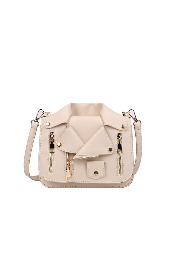 Punk Motorcycle Jacket Crossbody Bag - PU Leather Rivet Chain Shoulder Handbag for Women & Girls (8.25×6.28in)