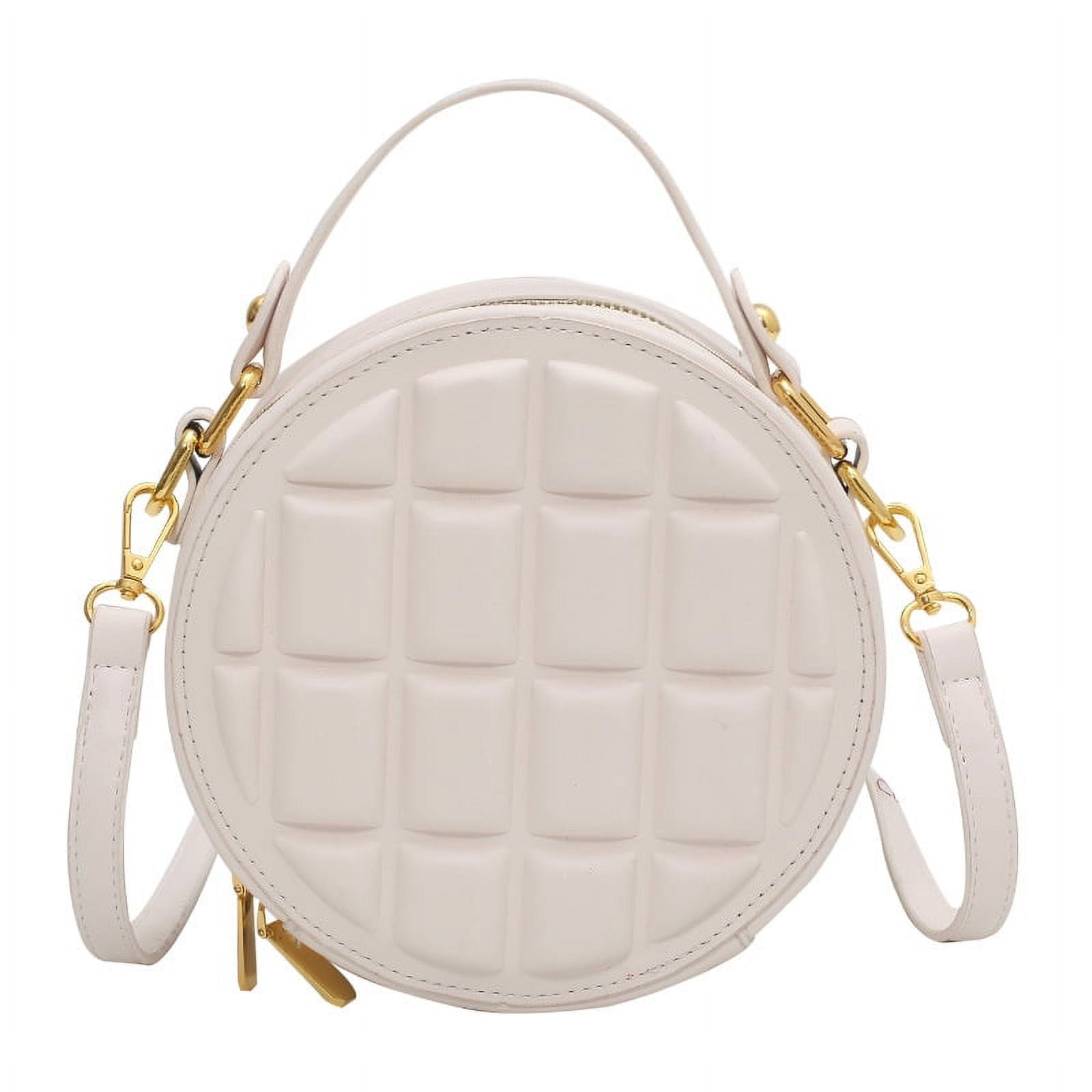 Baguery Quilted Round Crossbody Bag for Women - Faux Leather Compact Shoulder Purse (7.48×2.95×7.48in)