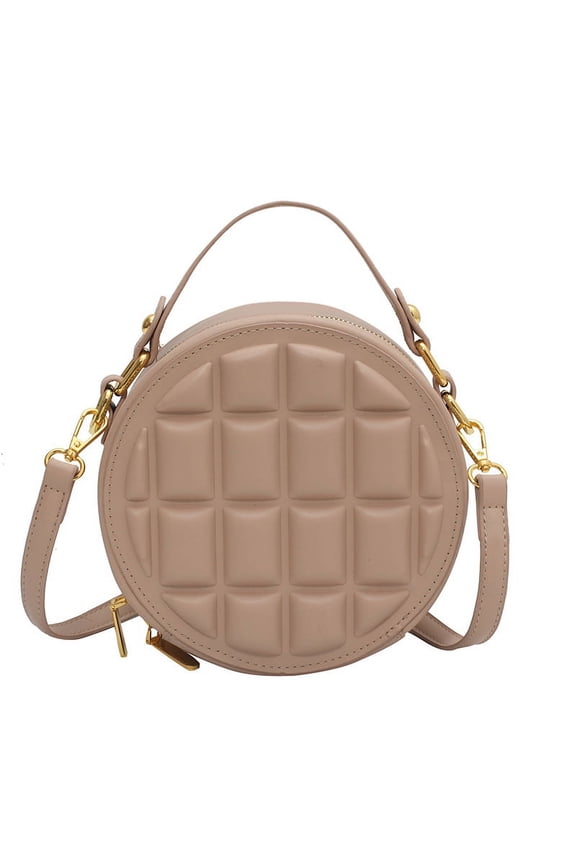 Quilted Round Crossbody Bag for Women - Faux Leather Compact Shoulder Purse (7.48×2.95×7.48in)