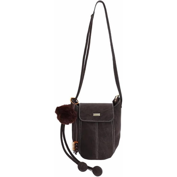 Baguery Retro Bucket Shaped Mini Crossbody Bag - Faux Leather Shoulder Purse with Pom Pom & Bead Tassel, Small Cute Handbag (4 Colors)​