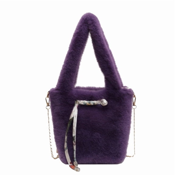 Baguery Soft Plush Handbag for Women - Fluffy Shoulder Bag Cute Fuzzy Crossbody Bag Furry Top Handle Small Messenger Bag (6.7×3.5×7.9in)​