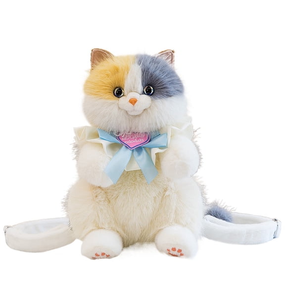 Baguery Stuffed Animals Backpack - Cute Realistic Calico Cat Plush Handcrafted Daypack with Adjustable Straps, Birthday Gifts for Women​