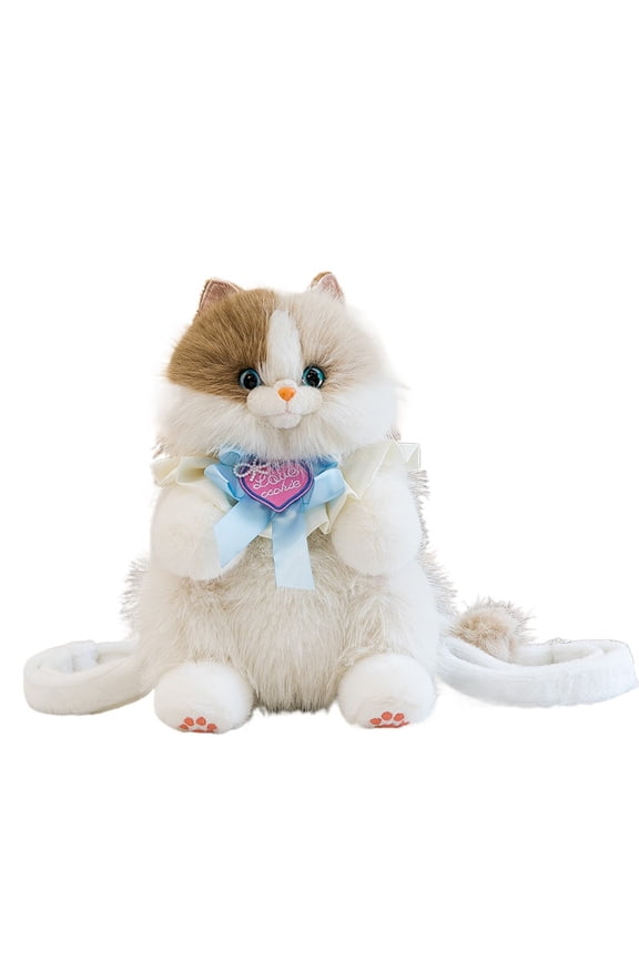 Stuffed Animals Backpack - Cute Realistic Calico Cat Plush Handcrafted Daypack with Adjustable Straps, Birthday Gifts for Women