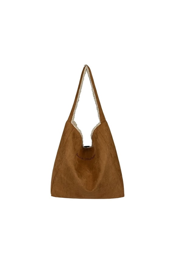 Suede Handbag for Women - Vintage Lamb Wool Soft Plush Top Handle Large Capacity Shoulder Tote Bag