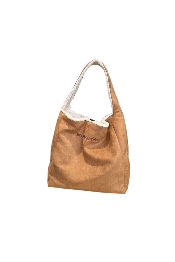 Suede Handbag for Women - Vintage Lamb Wool Soft Plush Top Handle Large Capacity Shoulder Tote Bag
