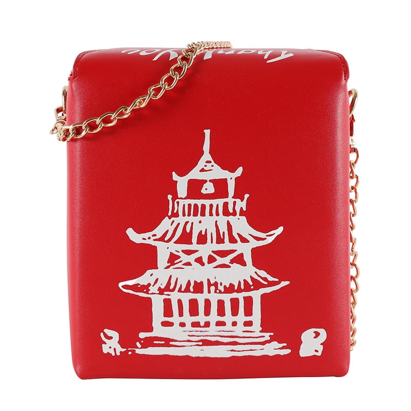 Baguery Tower Print Crossbody Bag - PU Chinese Takeout Box Tote Purse for Women (5.91×5.31×7.09in)​