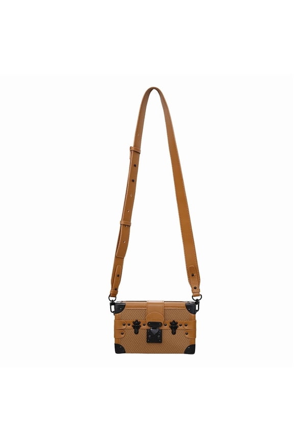 Unisex Solid Color Box Crossbody Bag - Rivet & Sewing Thread Detail Shoulder Bag (7.87×1.97×4.72in)
