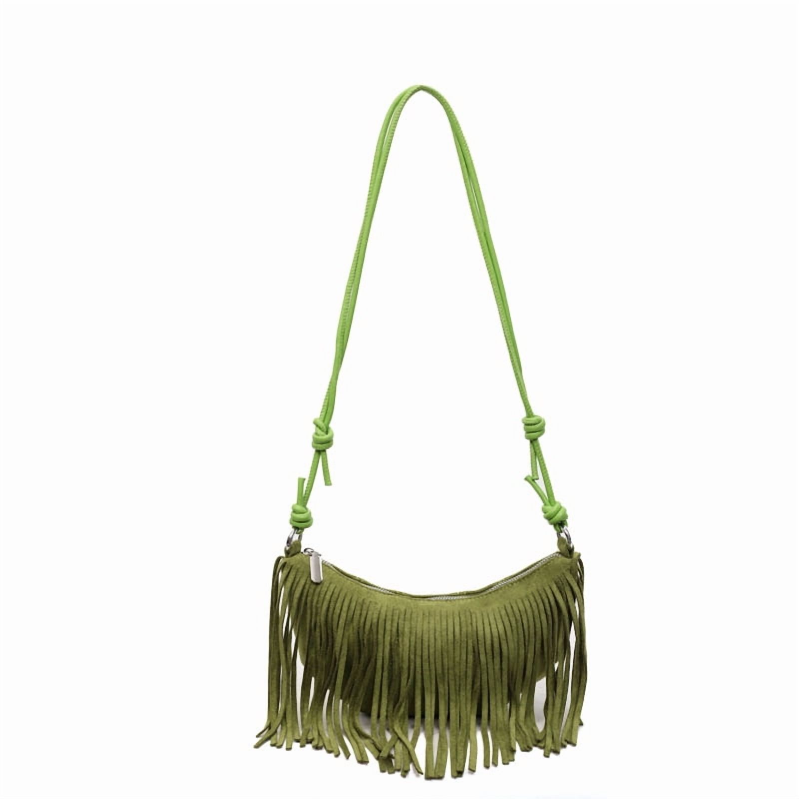 Baguery Vintage Suede Fringe Bag for Women - Y2k Boho Chic Crossbody Dumpling Purse Trendy Shoulder Handbag (10×4×7in)​
