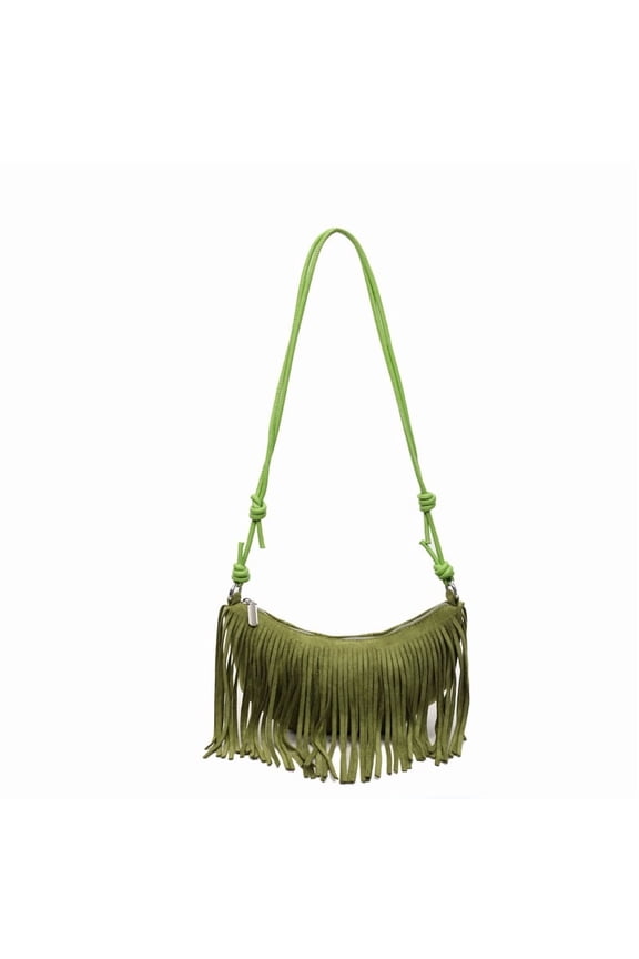Vintage Suede Fringe Bag for Women - Y2k Boho Chic Crossbody Dumpling Purse Trendy Shoulder Handbag (10×4×7in)​