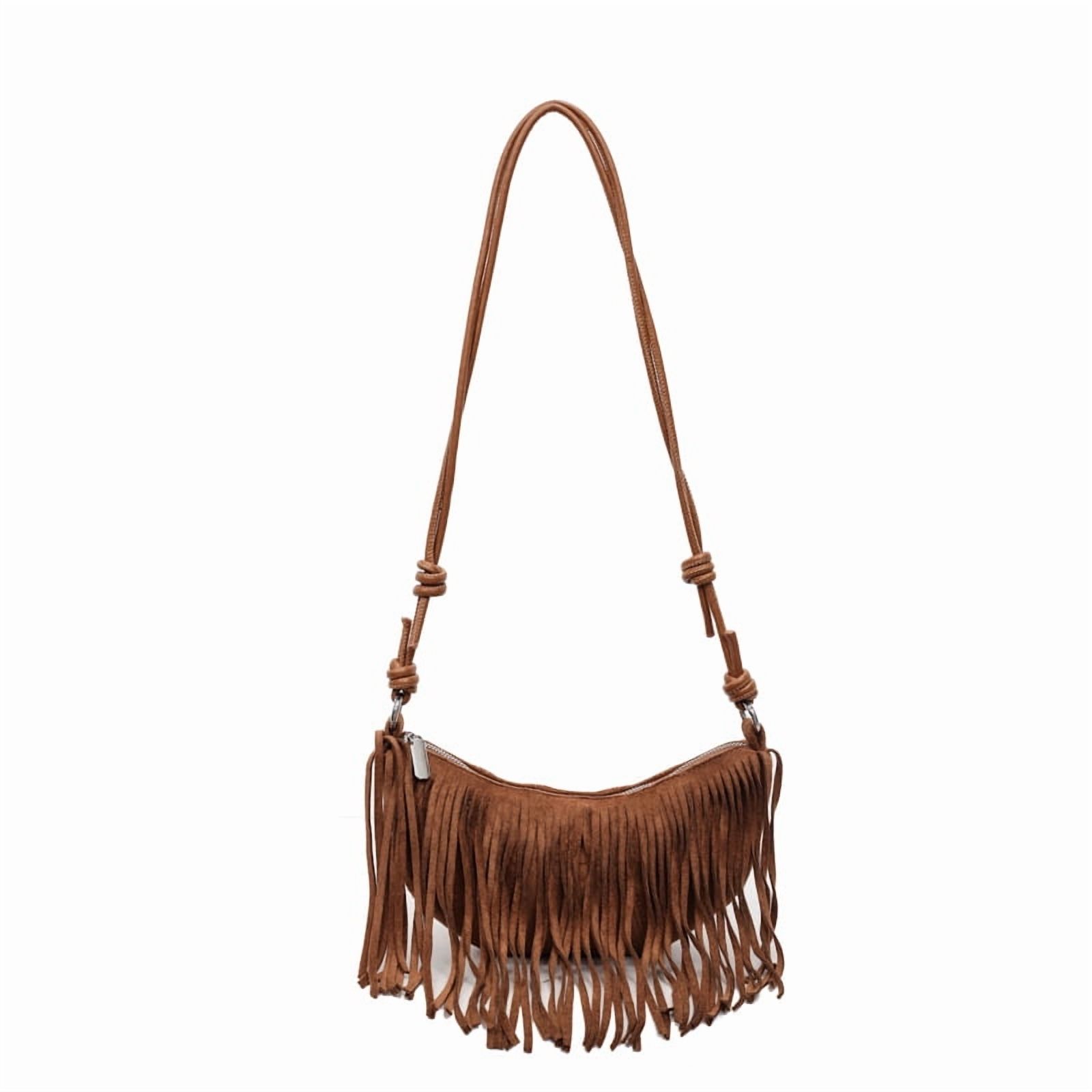 Baguery Vintage Suede Fringe Bag for Women - Y2k Boho Chic Crossbody Dumpling Purse Trendy Shoulder Handbag (10×4×7in)​