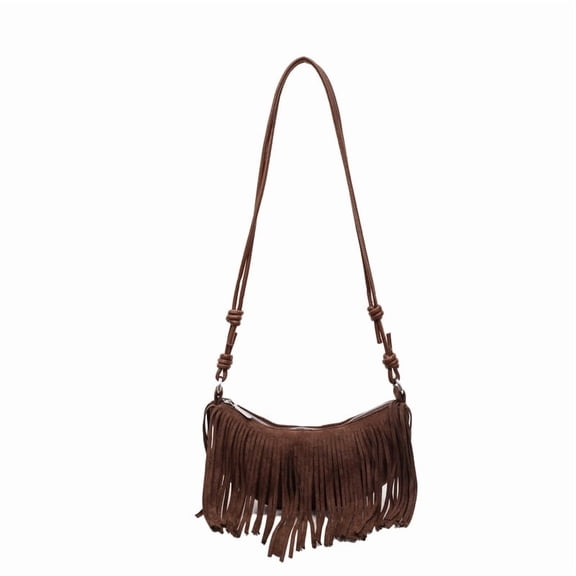 Baguery Vintage Suede Fringe Bag for Women - Y2k Boho Chic Crossbody Dumpling Purse Trendy Shoulder Handbag (10×4×7in)​