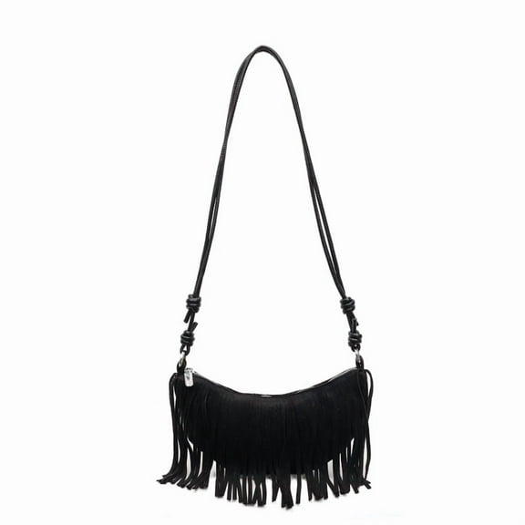 Baguery Vintage Suede Fringe Bag for Women - Y2k Boho Chic Crossbody Dumpling Purse Trendy Shoulder Handbag (10×4×7in)​