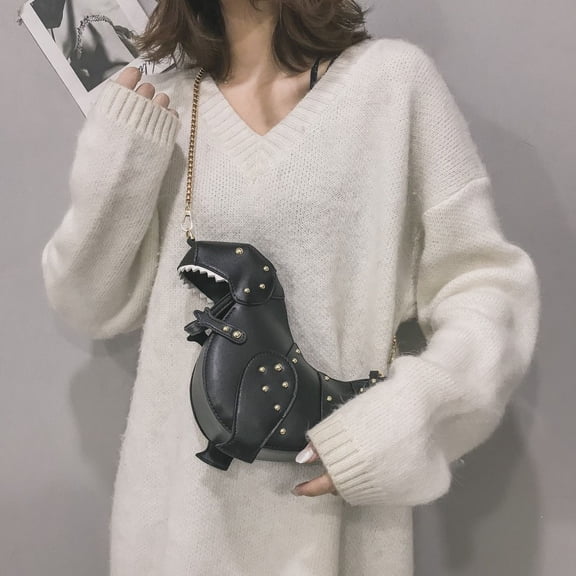Baguery Women Girls Dinosaur Crossbody Bag - PU Leather Tyrannosaurus Rex Shoulder Purse (10.63×4.33×8.66in)