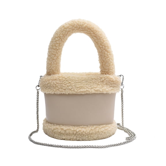 Baguery Women Y2K Fluffy Plush Handbag - Brown Faux Fur Mini Tote Kawaii Fuzzy Winter Cute Sherpa Bag