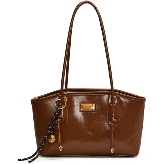 Baguery Women's Autumn Vintage Leather Shoulder Bag - Small Trendy Hobo Purse, Decorative Bell Charm (4 Colors)​