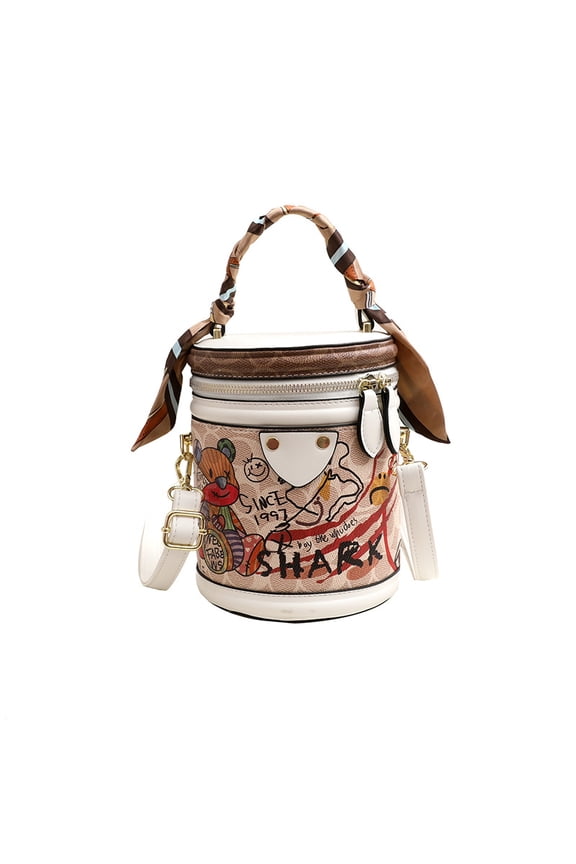 Women's Blue Checkered Bucket Bag - Denim-Inspired Faux Leather Crossbody Clutch with Gold Accents (5.51×4.72×5.91in)