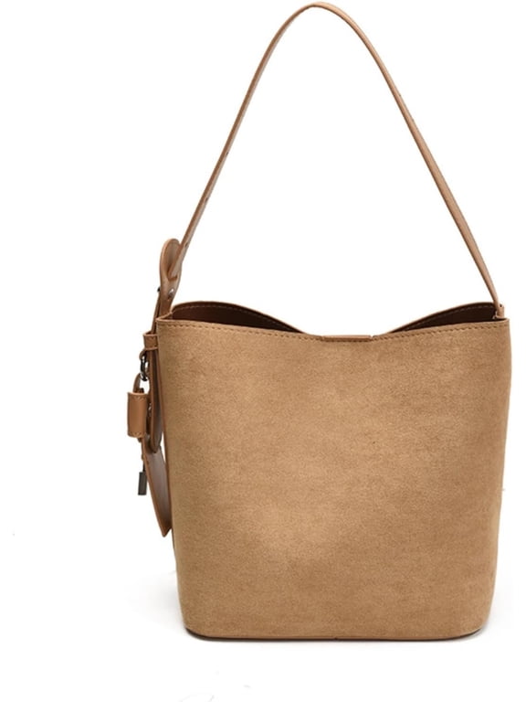 Women's Chocolate Brown Suede Bucket Bag - Slouchy Crossbody Shoulder Purse, Stylish Handbag for Everyday & Casual