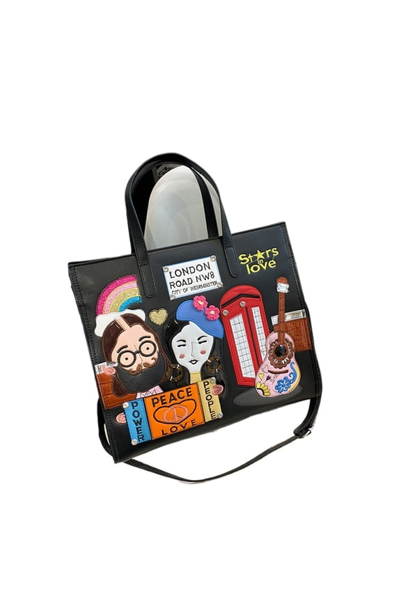 Women's Colored Hand Embroidery Canvas Tote Bag - Retro Crossbody Bag for Work Travel Important Occasions (13.78×12.20×6.30in)​