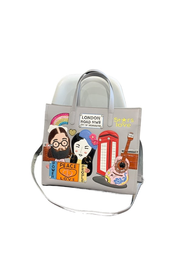 Women's Colored Hand Embroidery Canvas Tote Bag - Retro Crossbody Bag for Work Travel Important Occasions (13.78×12.20×6.30in)