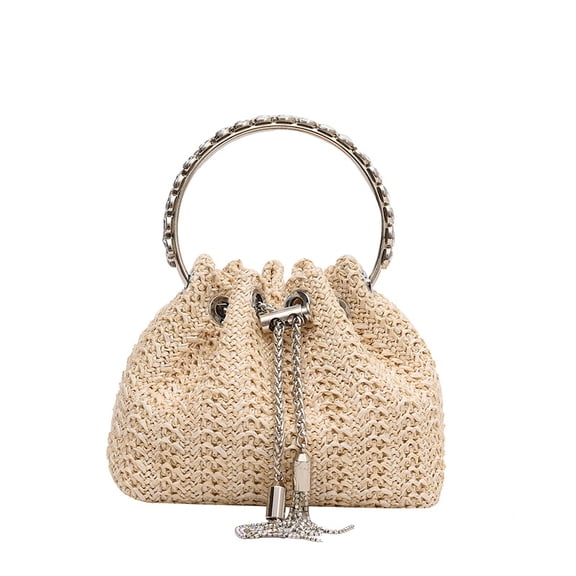 Baguery Women's Colorful Straw Crossbody Bag - Stylish Chain Strap Handbag (6.1×9.1×5.5in) Beach Vacation Purse​