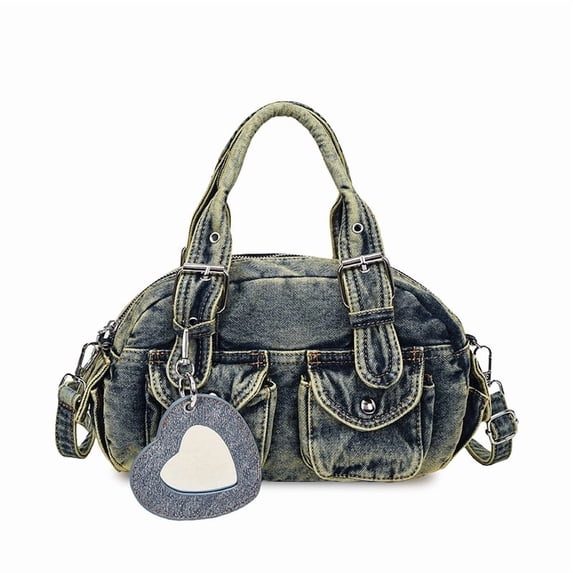 Baguery Women's Blue Denim Messenger Bag with Cute Pendant, Small Casual Crossbody Shoulder Handbag