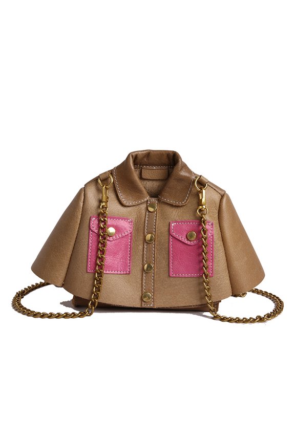 Women's Faux Leather Mini Jacket Crossbody Bag - Novelty Chain Strap Shoulder Purse (6.69×2.36×5.51in, Multi-Color)