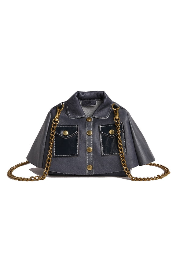 Women's Faux Leather Mini Jacket Crossbody Bag - Novelty Chain Strap Shoulder Purse (6.69×2.36×5.51in, Multi-Color)