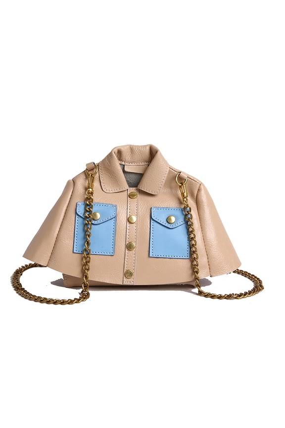 Women's Faux Leather Mini Jacket Crossbody Bag - Novelty Chain Strap Shoulder Purse (6.69×2.36×5.51in, Multi-Color)