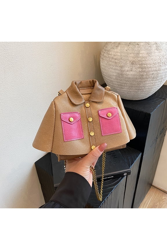 Women's Faux Leather Mini Jacket Crossbody Bag - Novelty Chain Strap Shoulder Purse (6.69×5.51×2.36in)​