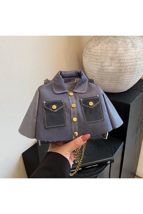 Women's Faux Leather Mini Jacket Crossbody Bag - Novelty Chain Strap Shoulder Purse (6.69×5.51×2.36in)