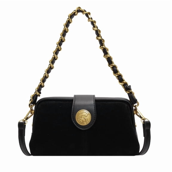 Baguery Women's Gold Chain Shoulder Bag - Suede Small Square Crossbody, Autumn/Winter All-Match Fashion Bag (8.2×3.1×4.7in)​