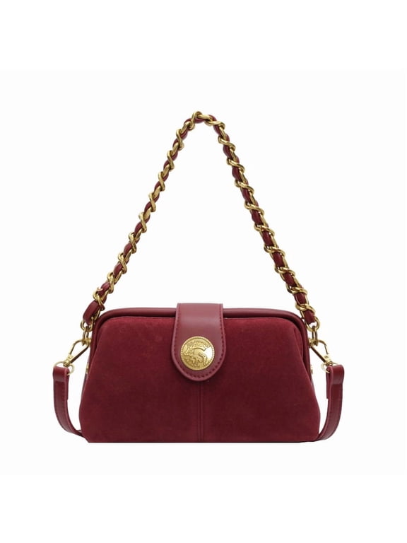Women's Gold Chain Shoulder Bag - Suede Small Square Crossbody, Autumn/Winter All-Match Fashion Bag (8.2×3.1×4.7in)