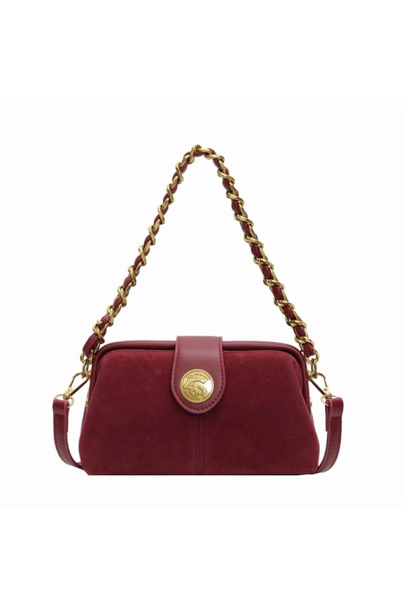 Women's Gold Chain Shoulder Bag - Suede Small Square Crossbody, Autumn/Winter All-Match Fashion Bag (8.2×3.1×4.7in)