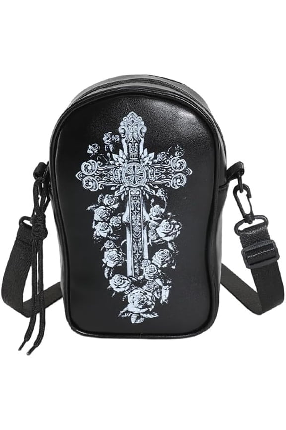 Women's Halloween Gothic Ghost Shoulder Bag - Vertical Skeleton Devil Pumpkin PU Leather Crossbody Phone Bag