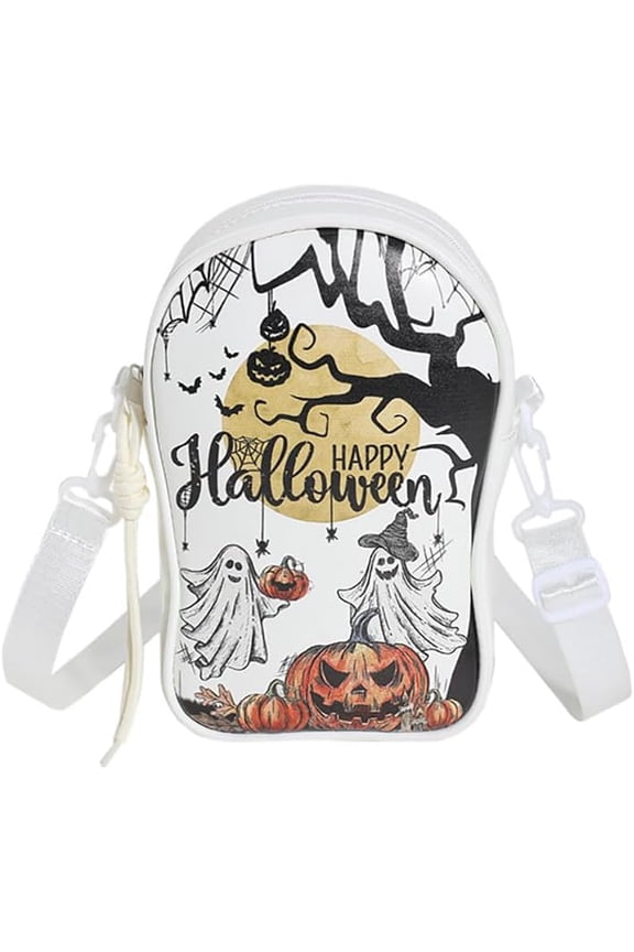 Women's Halloween Gothic Ghost Shoulder Bag - Vertical Skeleton Devil Pumpkin PU Leather Crossbody Phone Bag​