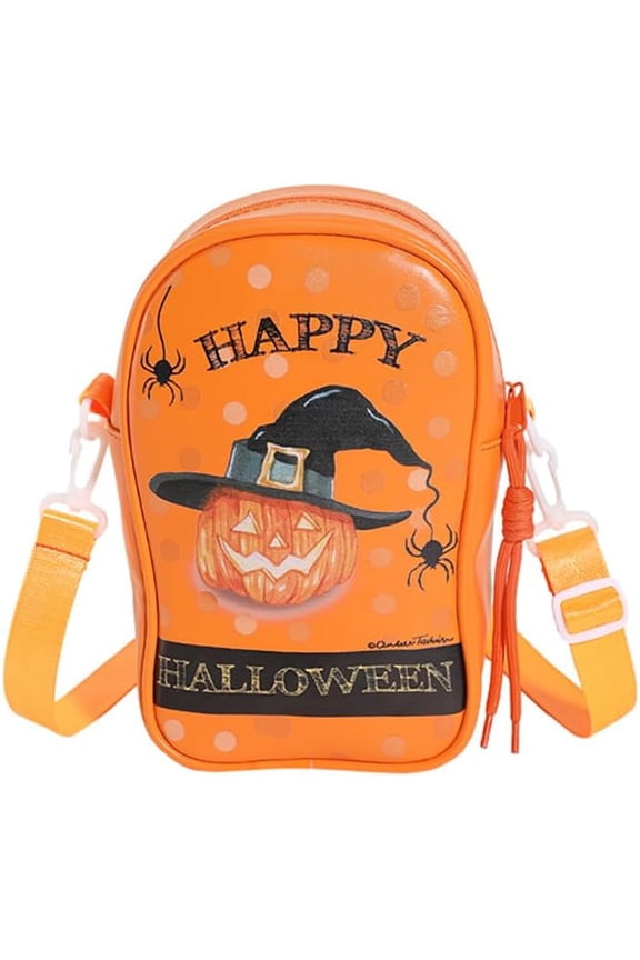 Women's Halloween Gothic Ghost Shoulder Bag - Vertical Skeleton Devil Pumpkin PU Leather Crossbody Phone Bag