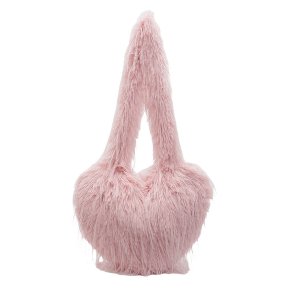 Baguery Women's Heart Shaped Fuzzy Tote Bag - Large Capacity Punk Fringe Plush Shoulder Purse for Fall/Winter