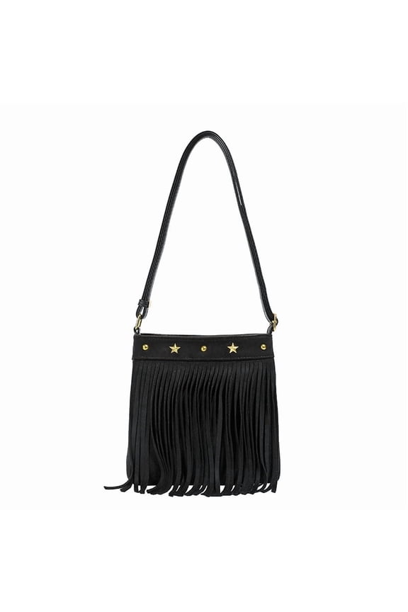 Women's Hippie Western Crossbody Bag - Faux Suede Fringe/Tassel Cowgirl Shoulder Purse, Large Capacity for Casual Use
