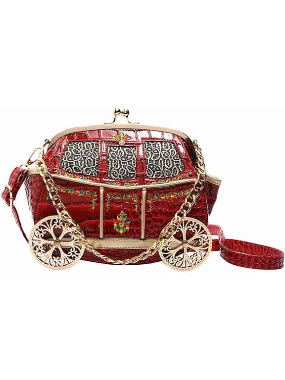 Women's Horse Carriage Shape Shoulder Bag - PU Leather Vintage Crossbody Purse, Novelty Luxury Chain Handbag Clutch
