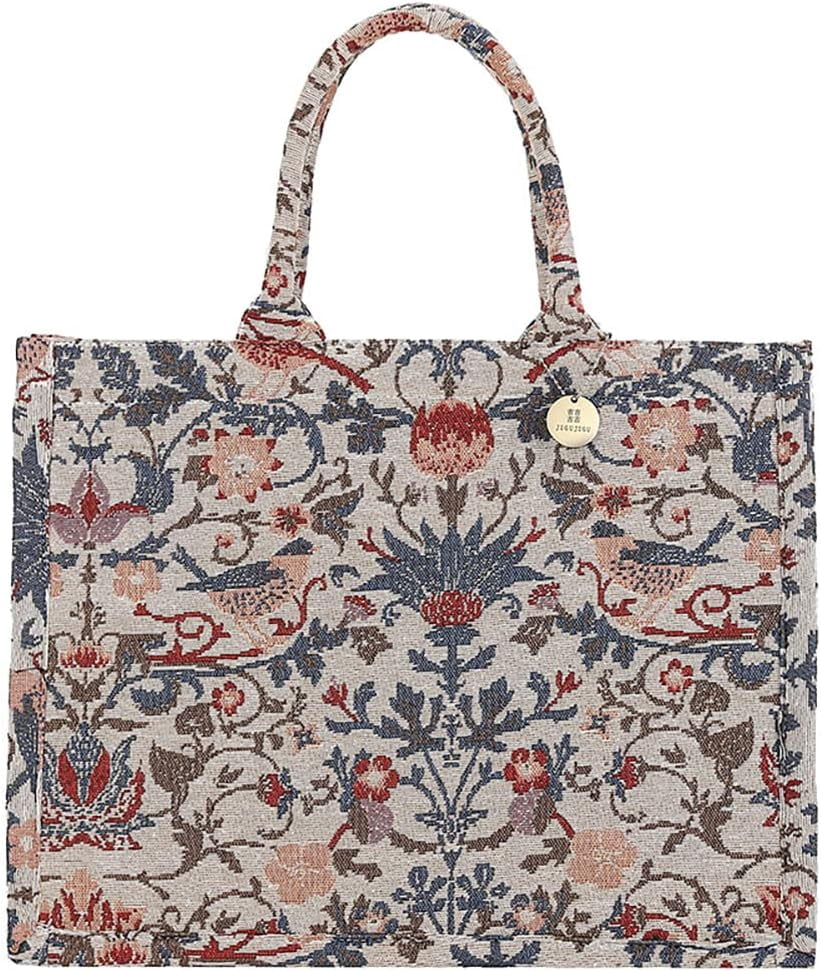 Baguery Women's Large Canvas Laptop Tote Bag - Retro Embroidery Shoulder Handbag with Pockets, Teacher Aesthetic Big Purse (Black/White)​
