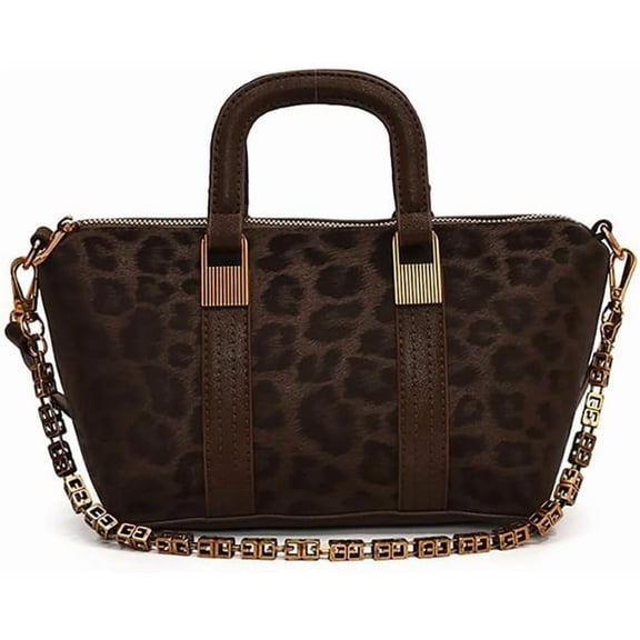 Baguery Women's Leopard Print Commuter Handbag - Vintage Crossbody Bag with Gold Chain, Versatile Top-Handle Shoulder Satchel​